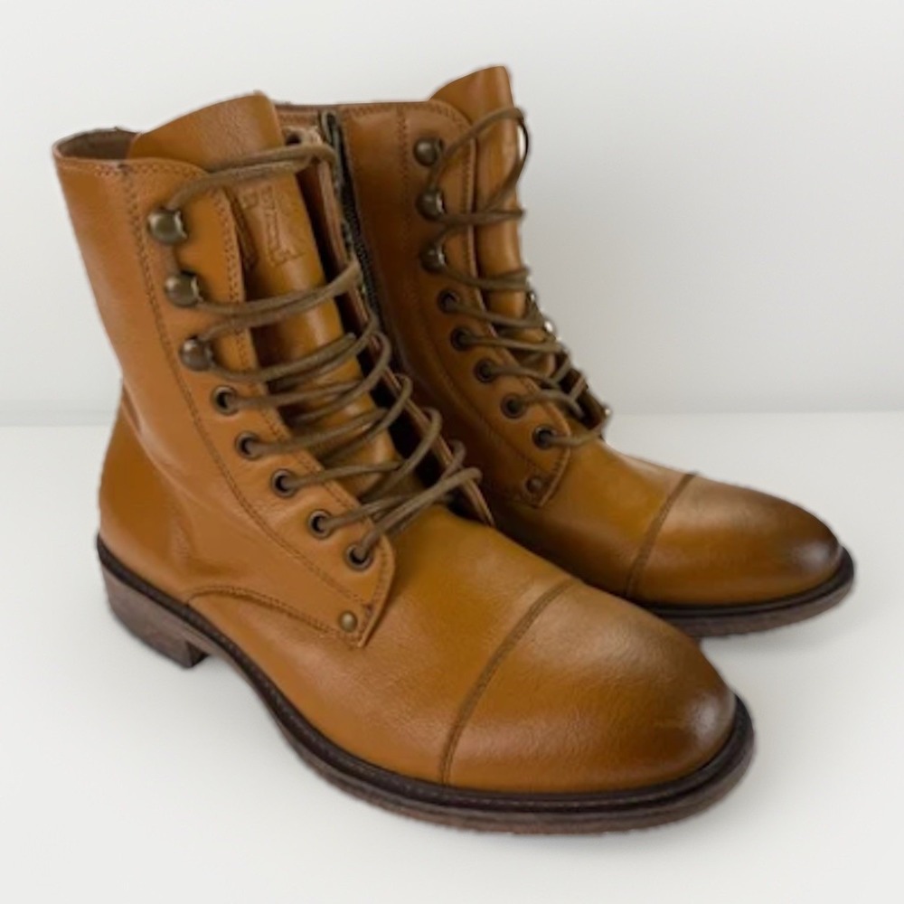J75 Jump Mens Cylinder Brown Leather Boots Sz 8 Lace‎ Up Zip Combat Biker Casual